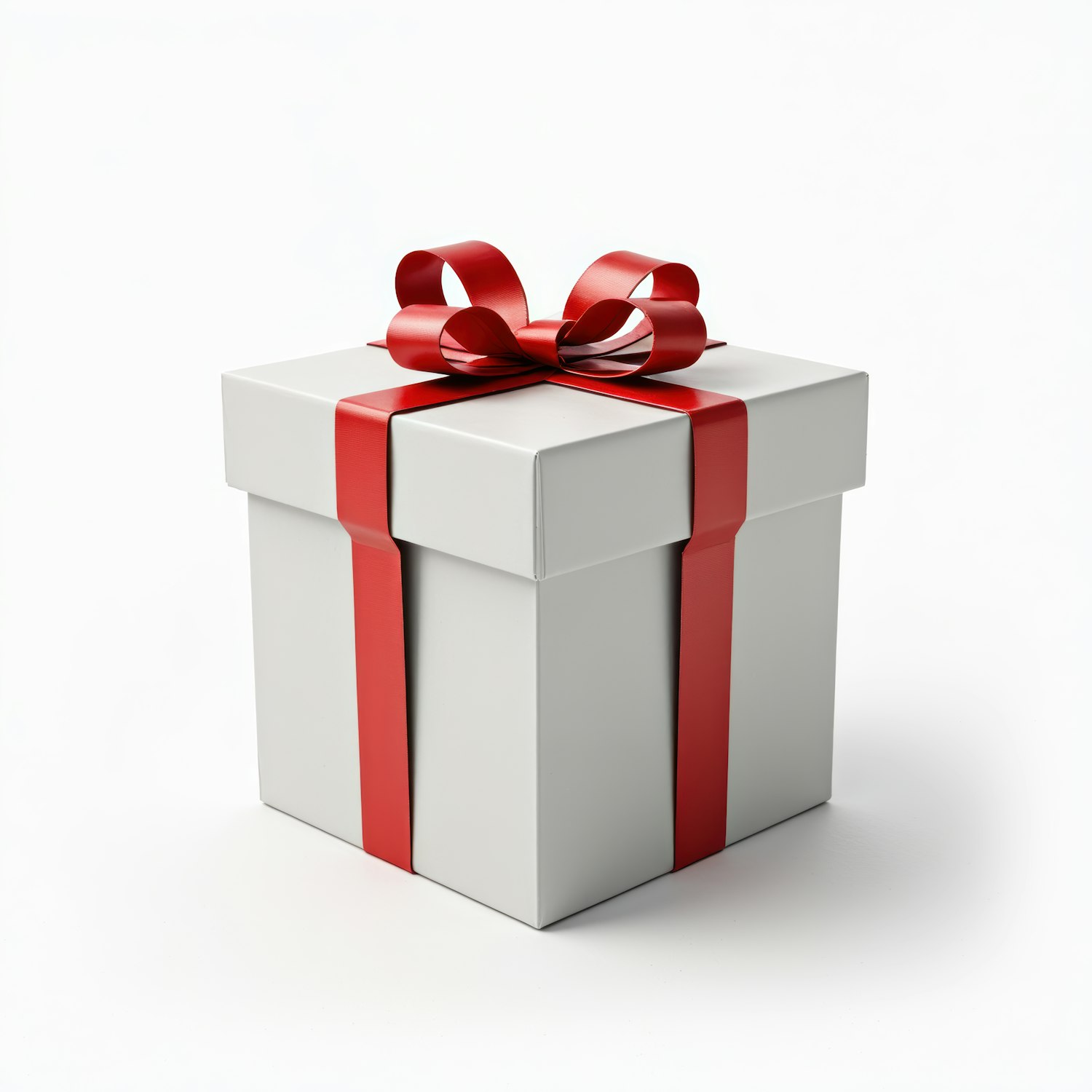 Elegant white gift box with a red ribbon and bow