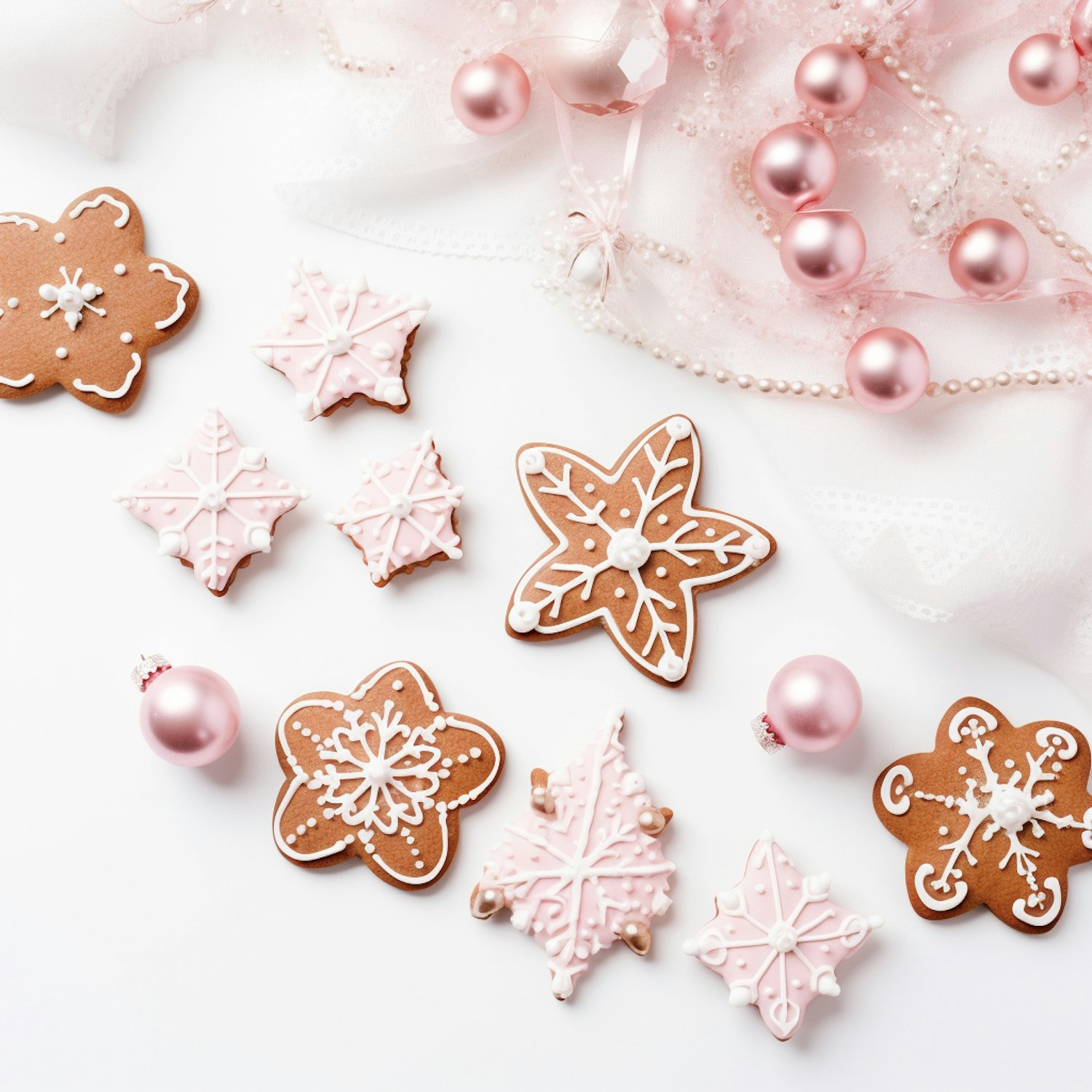 Gingerbread cookies with pink and white royal icing